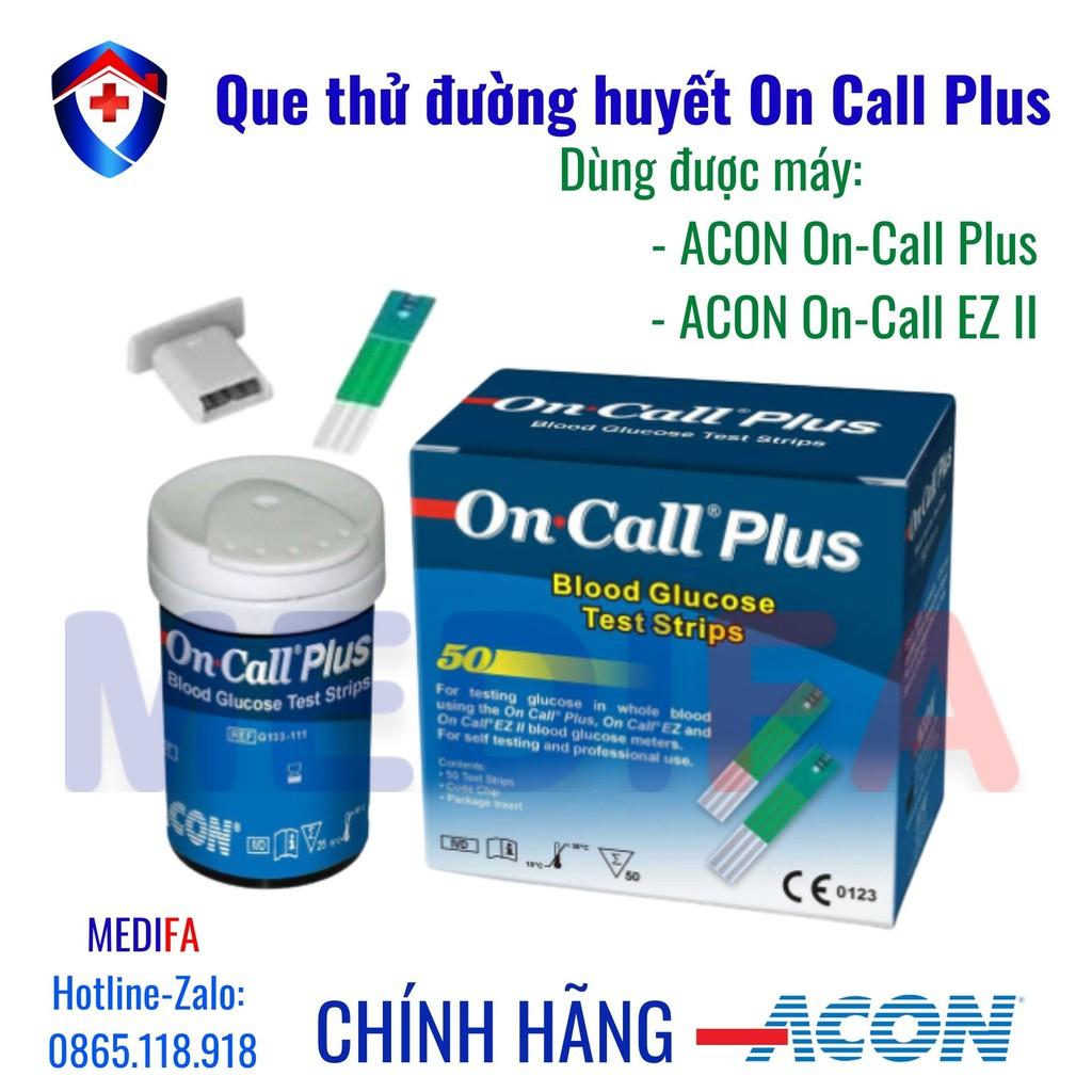 Hộp 50 que thử đường huyết On Call Plus, mỗi hộp 2 lọ 25 que thử chính hãng ACON