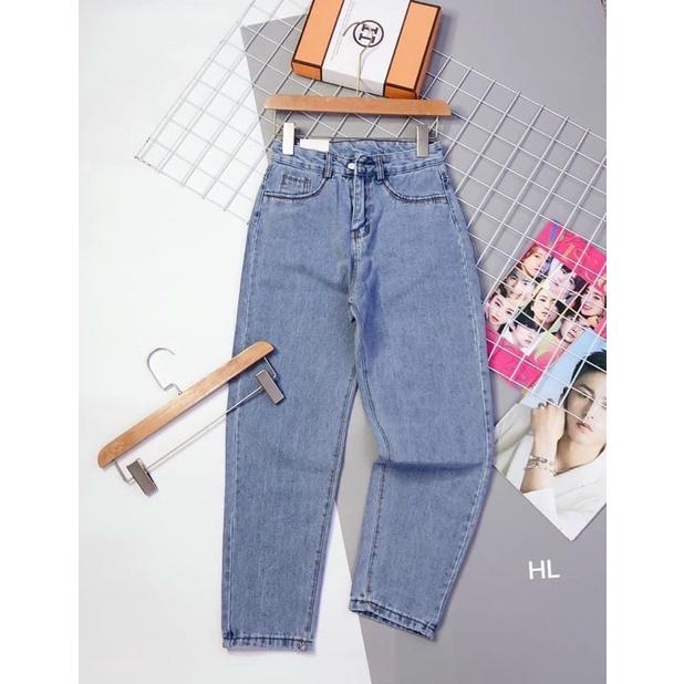 Quần jeans baggy nữ lưng cao hoạ tiết trơn vải bò dày dặn