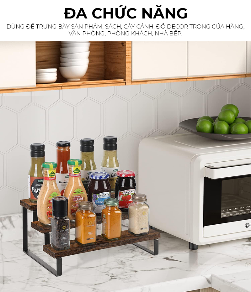 Kệ trưng bày 3 tầng để mỹ phẩm, nước hoa, để mô hình mini chất liệu khung sắt mặt gỗ chắc chắn thương hiệu IGA - GM214