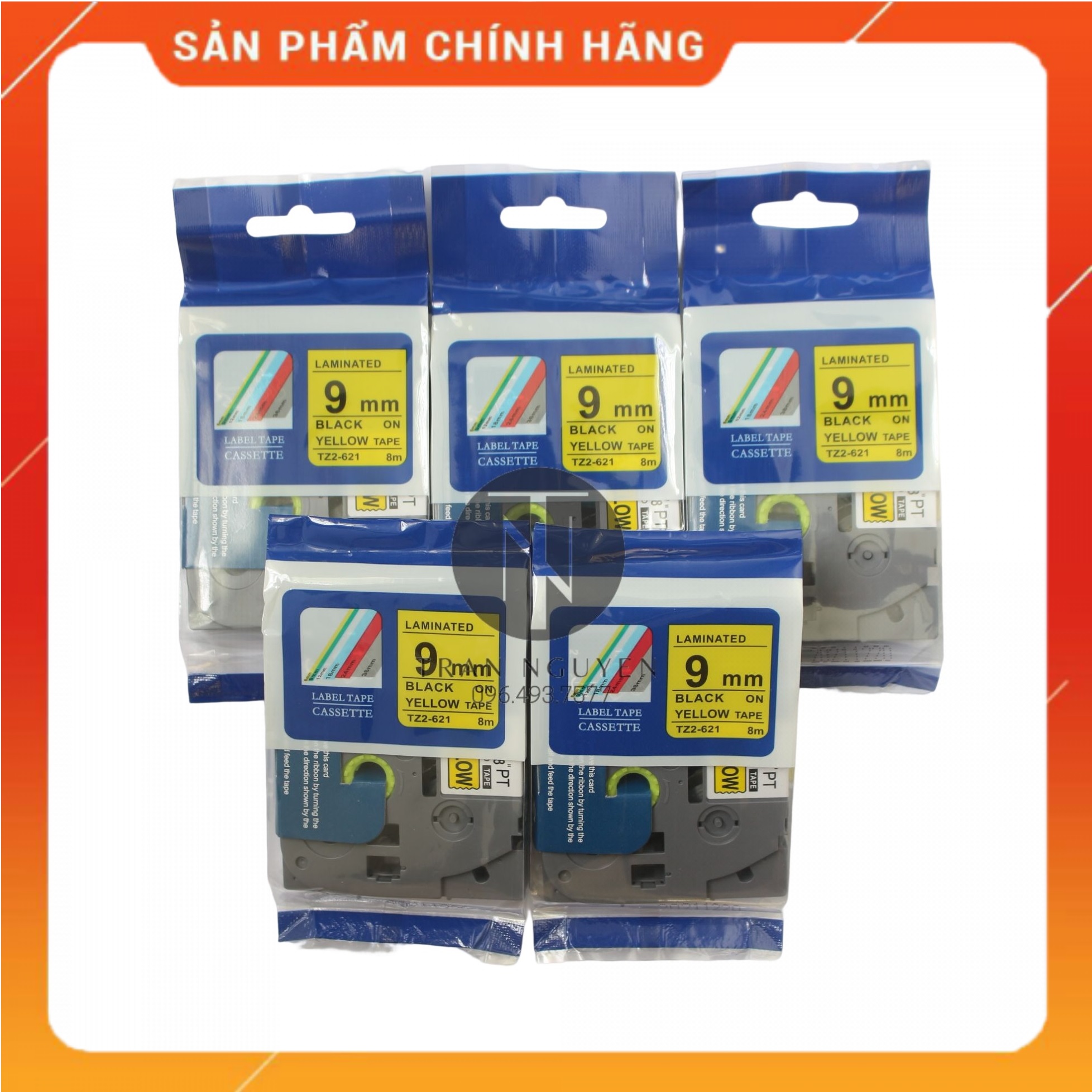 Nhãn In đa lớp Tz2-621 - Đen nền vàng 9mm x 8m - Hàng nhập khẩu