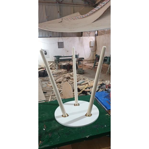 Bàn trà mặt tròn chân gỗ tự nhiên cao 72cm