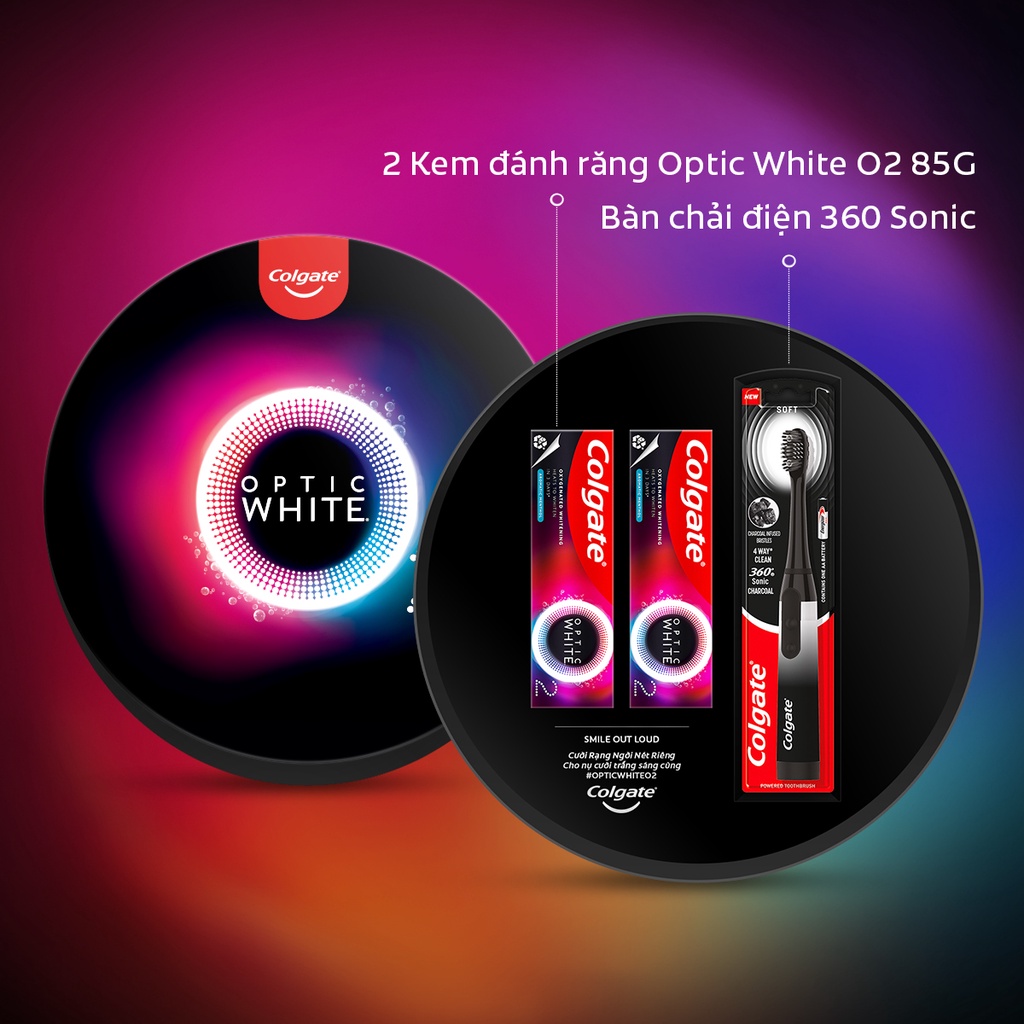 Combo bàn chải điện Colgate Sonic Charcoal và 2 kem đánh răng Colgate Optic White O2 85g trắng răng 3 ngày