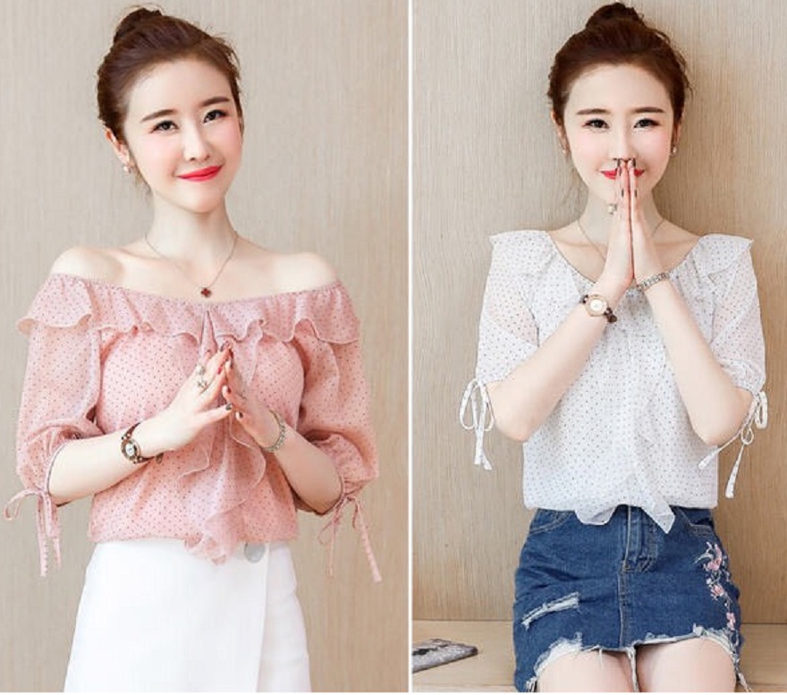 Áo sơ mi chấm bi phối bèo mặc được 2 kiểu