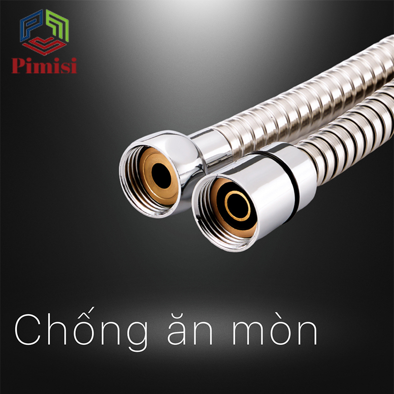 Dây vòi hoa sen tắm nóng lạnh Pimisi bằng inox 304 với đầu dây đồng thau không gỉ phù hợp với mọi sen tắm trong nhà vệ sinh dài 150cm chống xoắn - mạ xi sáng bóng - ống mềm cấp nước và dùng được cho cả vòi xịt nhà vệ sinh phòng tắm | Hàng chính hãng