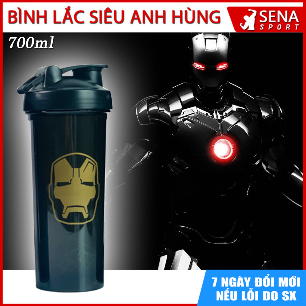 Bình lắc thể thao tập Gym in hình Siêu Anh Hùng - dung tích 700ml dùng đựng nước, lắc hòa tan thực phẩm bổ sung