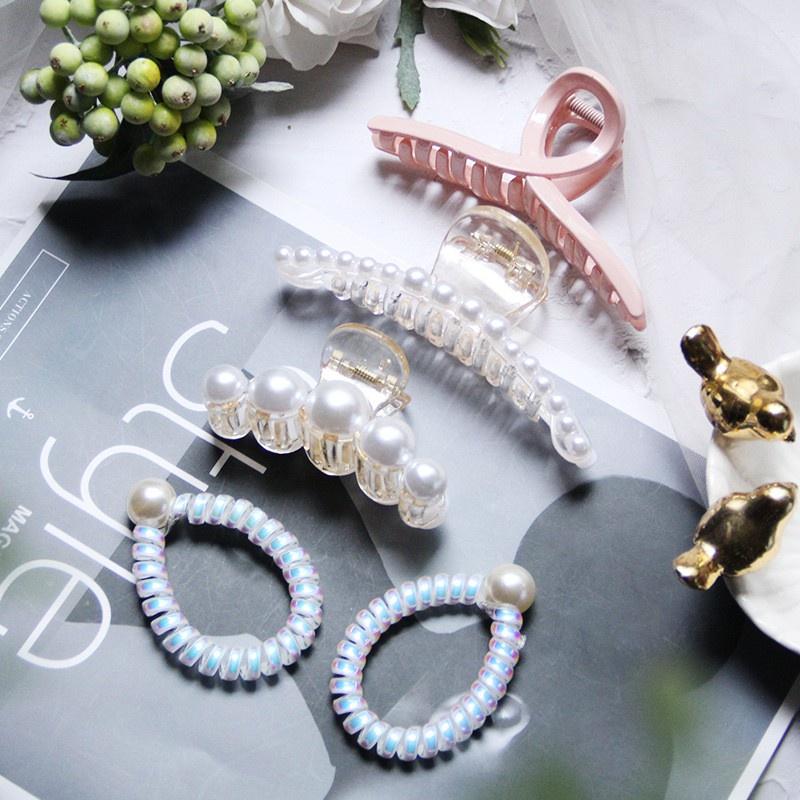 Set 5 cột tóc + kẹp tóc giả ngọc trai Hàn Quốc kèm túi zip