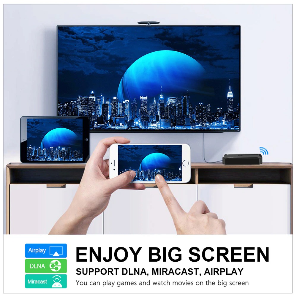 Android tivi X96Q có điều khiển giọng nói cử chỉ tay người dùng hỗ trợ tìm kiếm bằng tiếng việt Android 10 cài sẵn chương trình tivi truyền hình cáp, Phim HD miễn phí vĩnh viễn