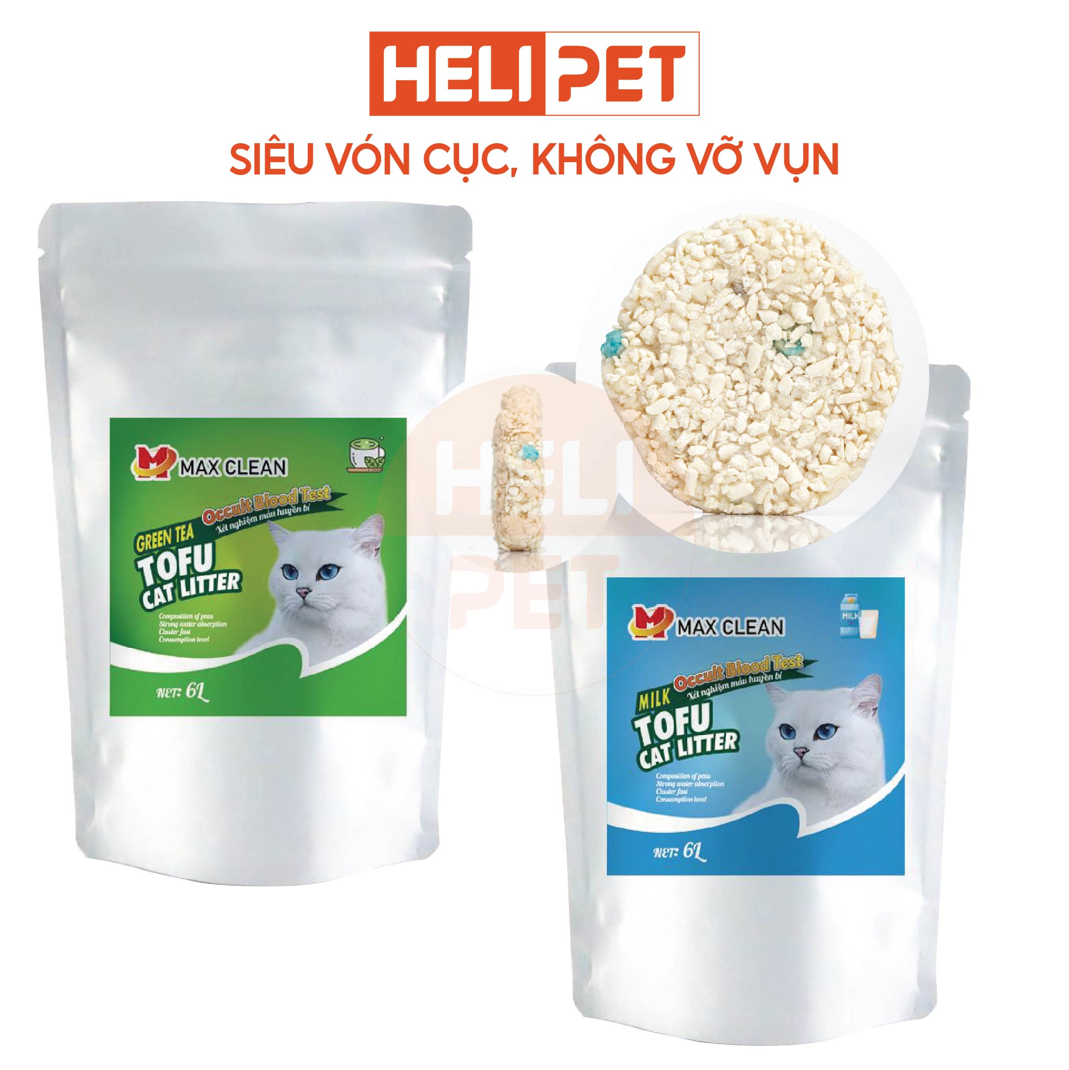 [Thử Máu] Cát mèo cát đậu nành Max Clean có chứa hạt xét nghiệm nhanh trong nước tiểu có chứa máu tạp - HELIPET