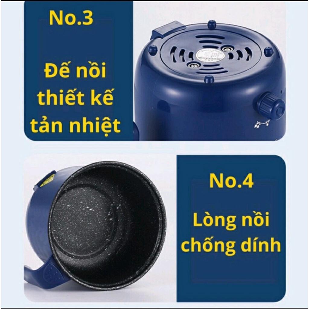 Nồi Lẩu Điện Mini 2 Tầng Kèm Giá Hấp Chế Biến Được Nhiều Món Nướng, Luộc, Chiên, Xào Chống Dính (Màu Xanh)