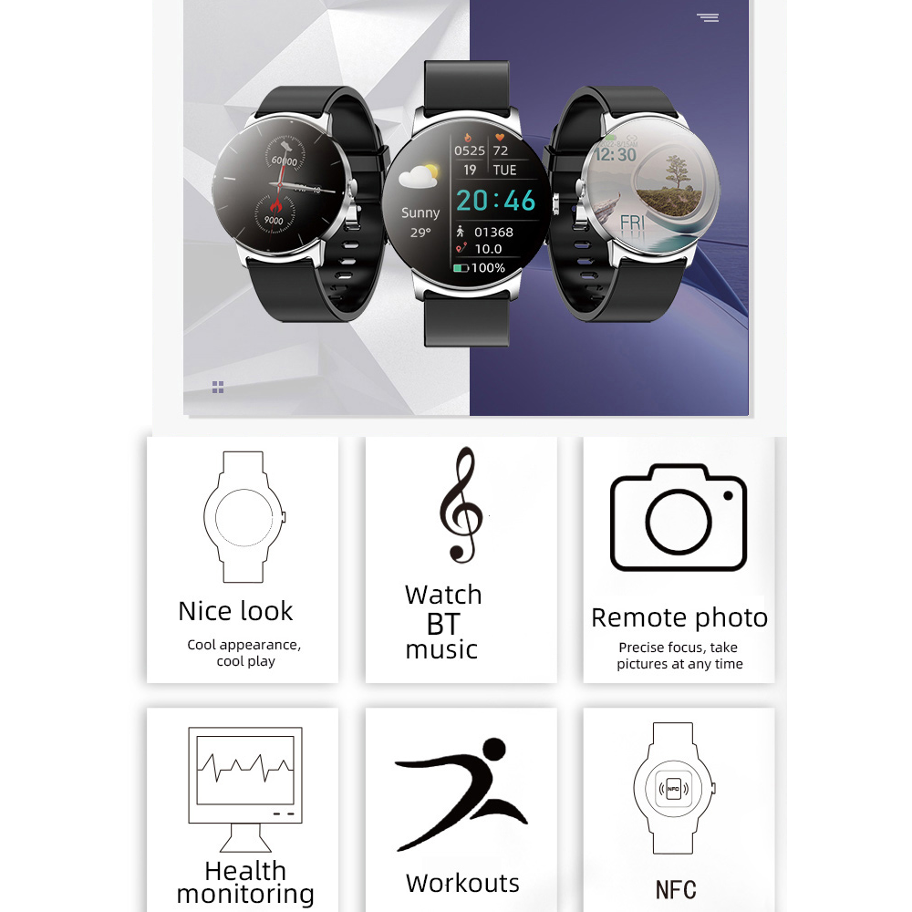 Đồng hồ thông minh với đường huyết/ spo2/ bp/ 24 giờ/ nhiệt độ cơ thể/ giám sát ngủ, đồng hồ thể thao 20 Chức năng NFC Chức năng NFC Color: Sliver