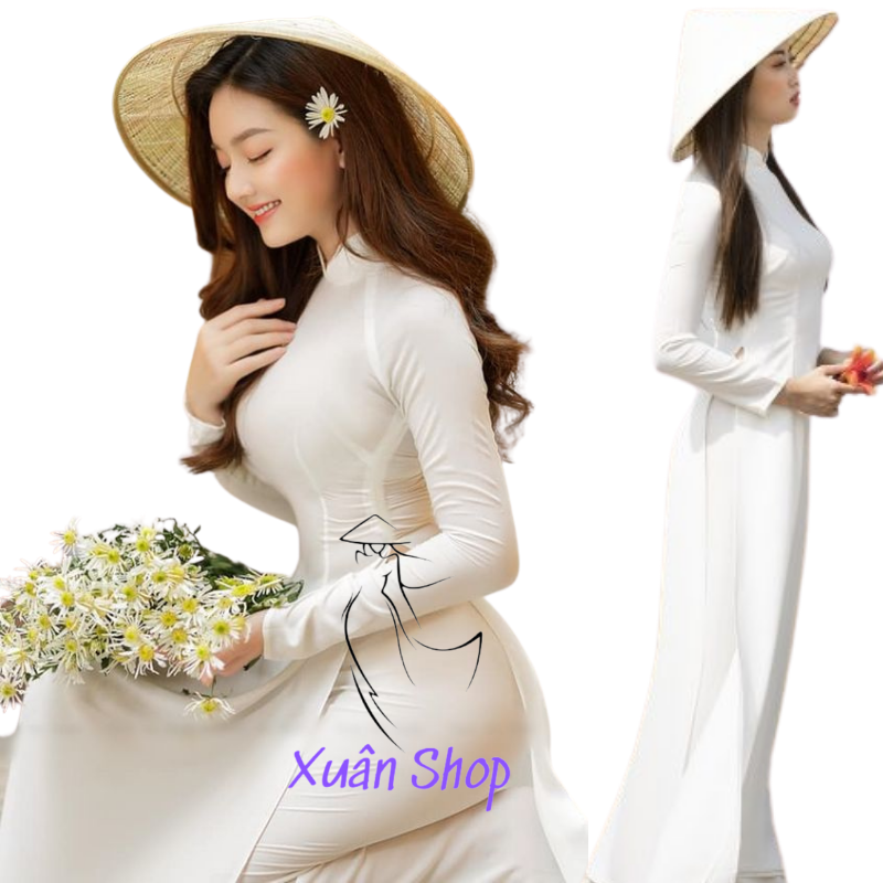 Áo dài trắng học sinh cổ truyền thống 2 tà lụa nhật/ áo dài nữ sinh