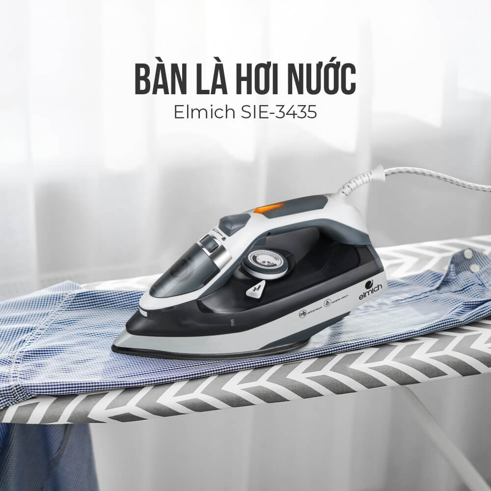 Bàn là hơi nước Elmich SIE-3435 1200W, Hàng chính hãng, mặt đế phủ Ceramic, tuỳ chỉnh nhiệt độ - JoyMall