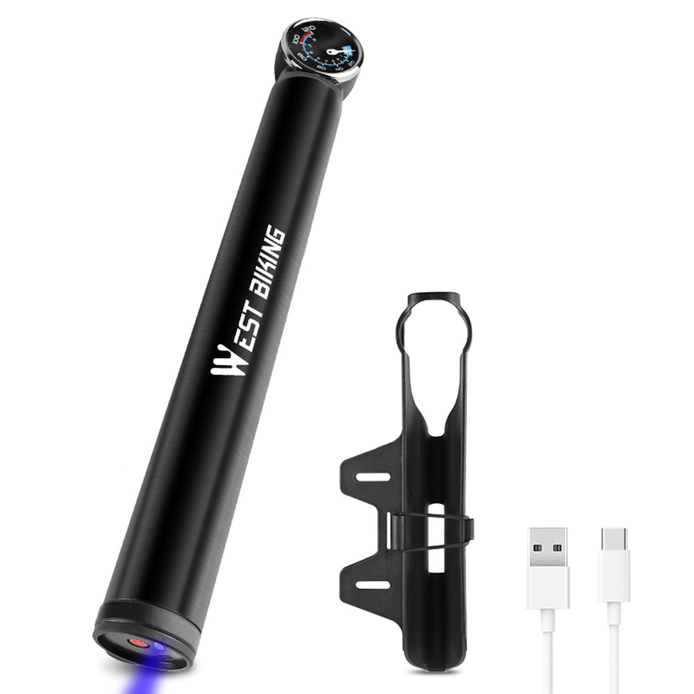 Ống bơm hơi đi xe đạp WEST BIKING bằng nhôm sạc USB