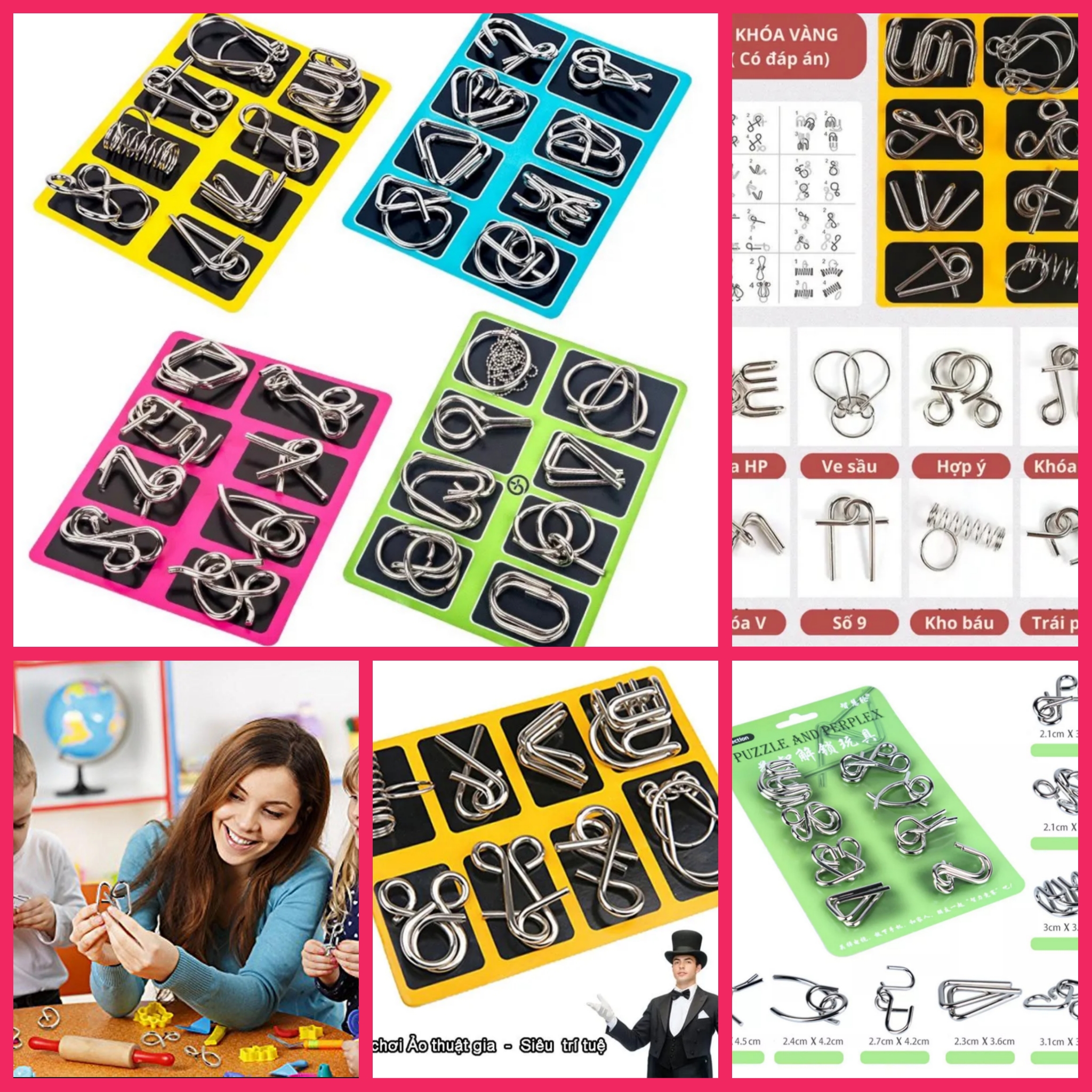 COMBO BỘ 3 HỘP ĐỒ CHƠI MÓC KHÓA GIẢI ĐỐ IQ TRÍ TUỆ PHÁT TRIỂN THÔNG MINH CỦA BÉ HÀNG LOẠI TỐT