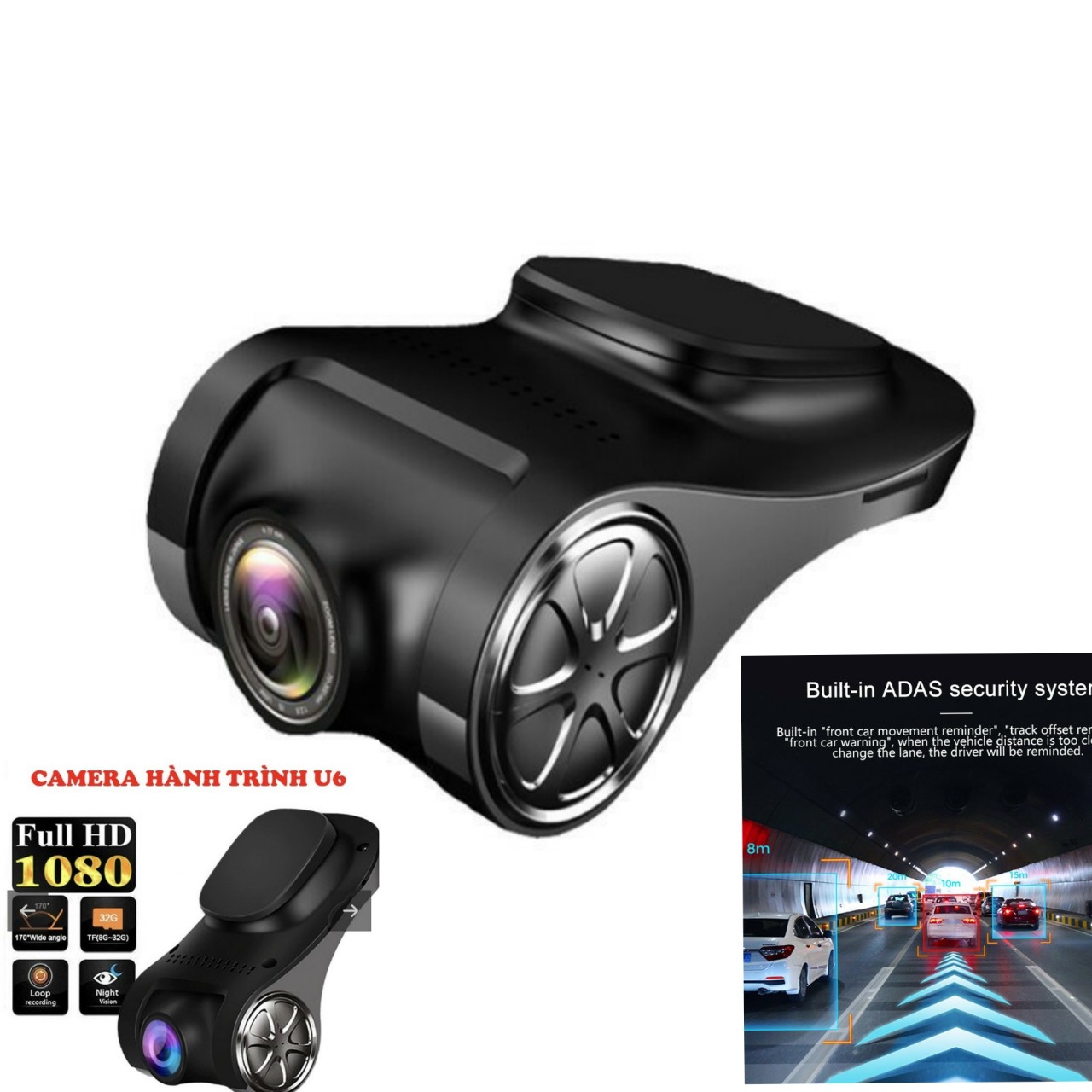 Cam camera hành trình ô tô U6F kết nối màn hình android cảnh báo tốc độ, lệch làn đường , khoảng cách siêu nét mẫu mới loại tốt hàng cao câp