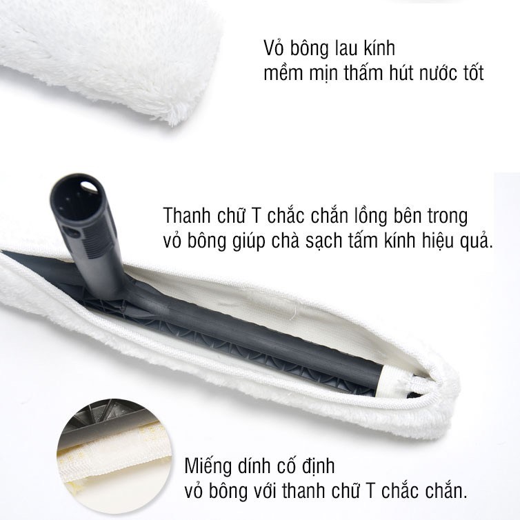 Bộ dụng cụ lau kính cán dài 1,2m Kitimop-A2 dùng làm sạch cửa kính cao dưới 3m - Hàng chuyên dụng, nhập khẩu