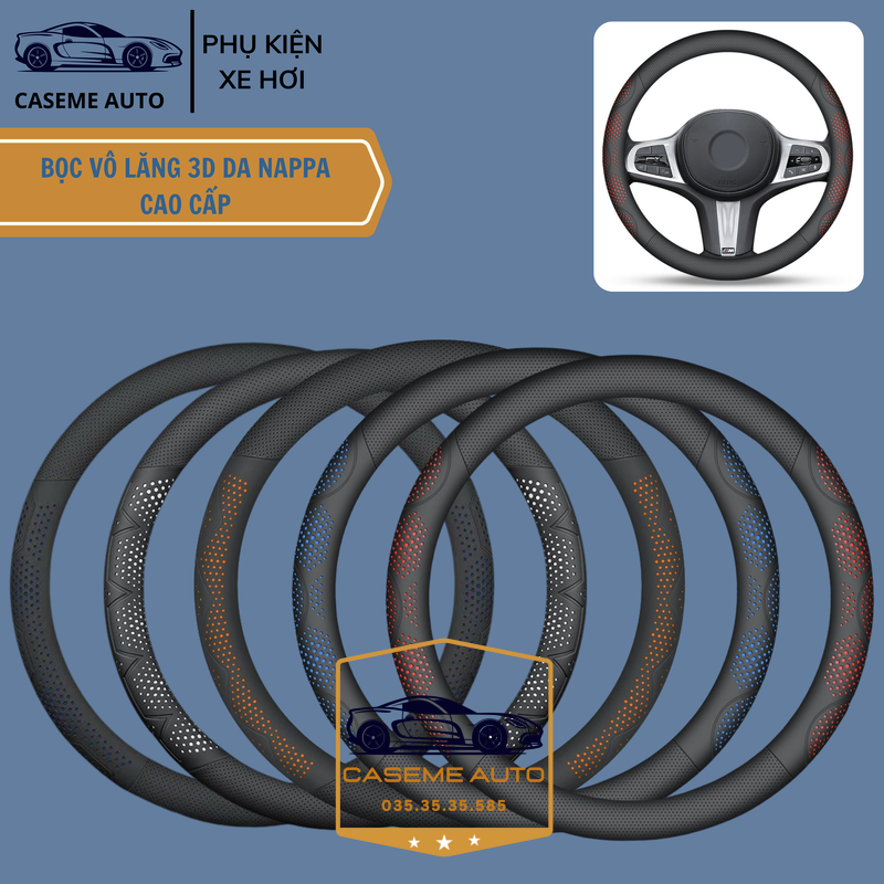 Bọc Vô Lăng Ô Tô 3D Da Nappa Cao Cấp Siêu Mỏng - Thiết Kế Lỗ Thoát Khí, Chống Trơn Trượt - Hàng Chính Hãng