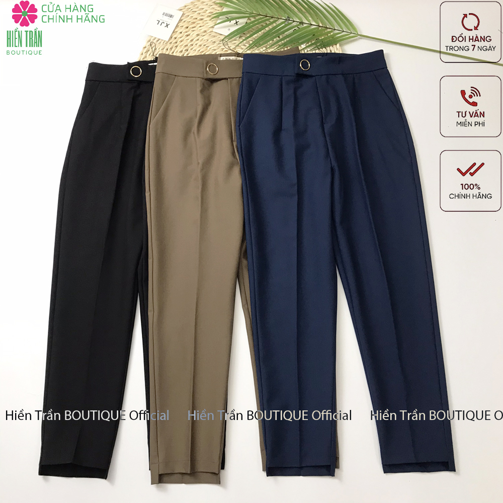 Quần baggy nữ Hiền Trần BOUTIQUE đai tròn đẹp cúc bấm đồ công sở form dáng chuẩn chất vải cao cấp