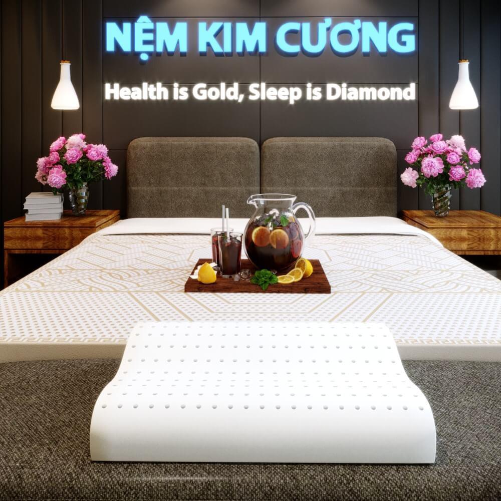 Gối Cao Su Kim Cương Lượn Sóng 44x64cm 100% cao su thiên nhiên nâng đỡ, bảo vệ đốt sống cổ - A