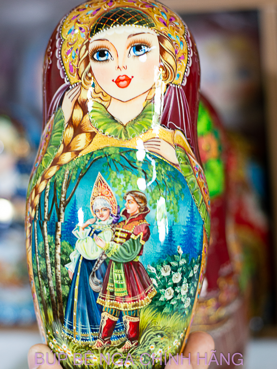 BỘ BÚP BÊ NGA MATRYOSHKA CAO CẤP 10 LỚP 26CM HOA VĂN "CHUYỆN CỔ TÍCH CHÀNG IVAN VÀ SÓI XÁM" CỰC ĐẸP VÀ SANG TRỌNG