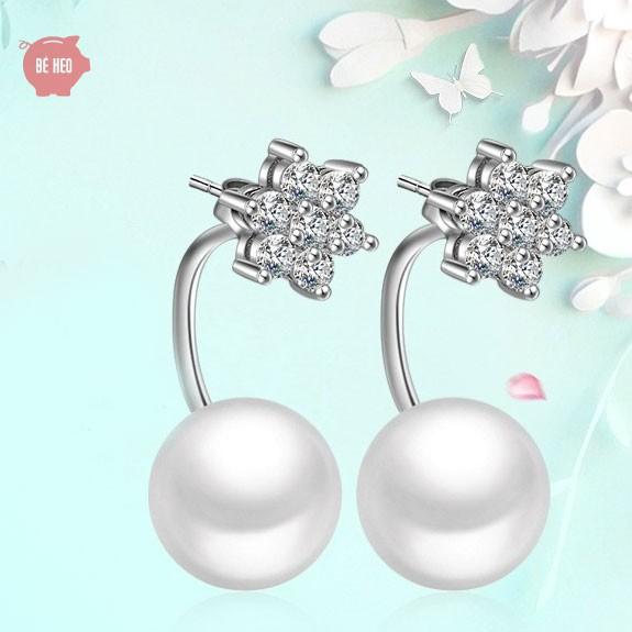 Bông tai hình cánh cung ngọc nhân tạo hoa 6 cánh