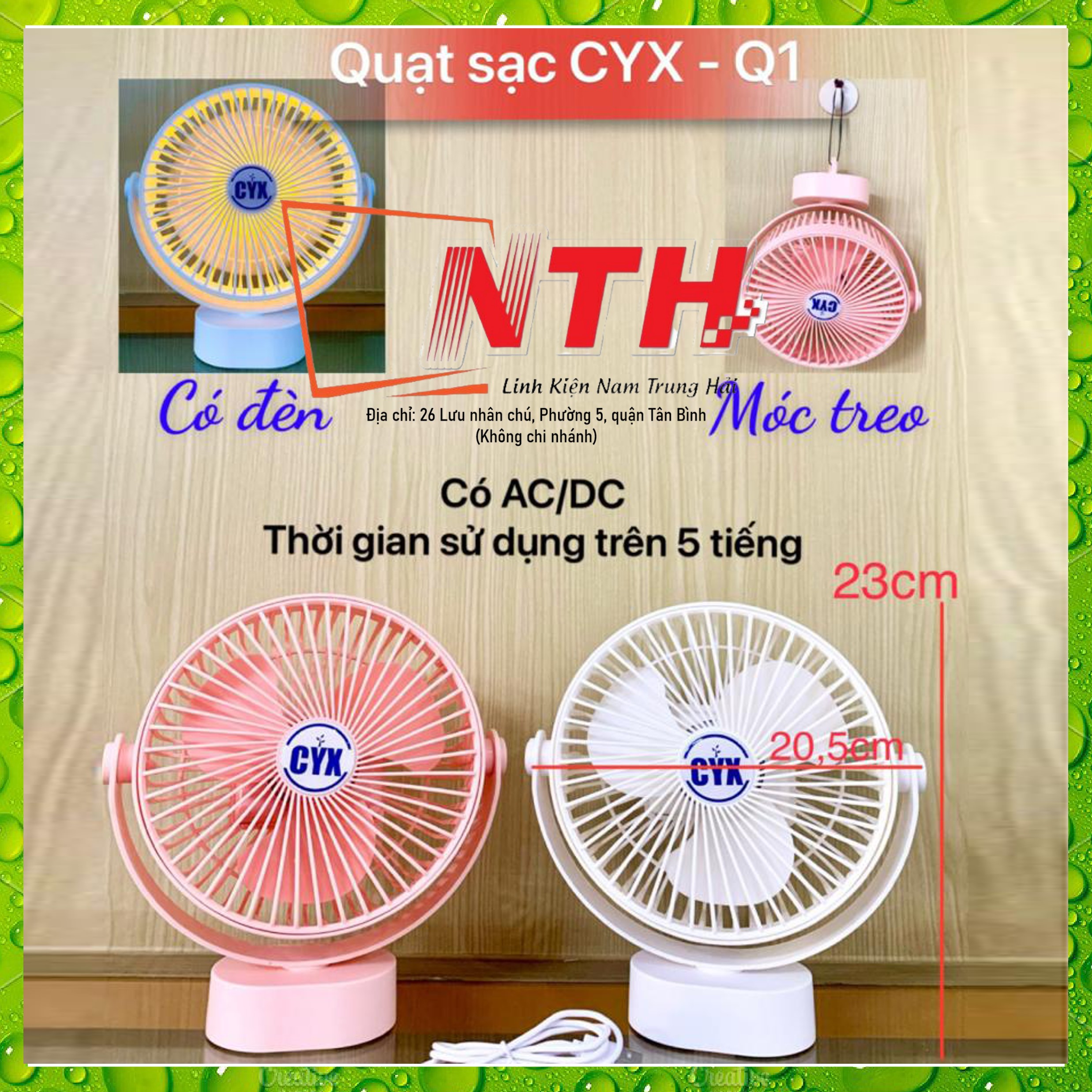 Quạt sạc móc treo CYX-Q1 có Led