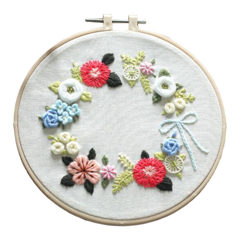 3x Floral Embroidery Starter Kit Pre-printed Cross Stitch