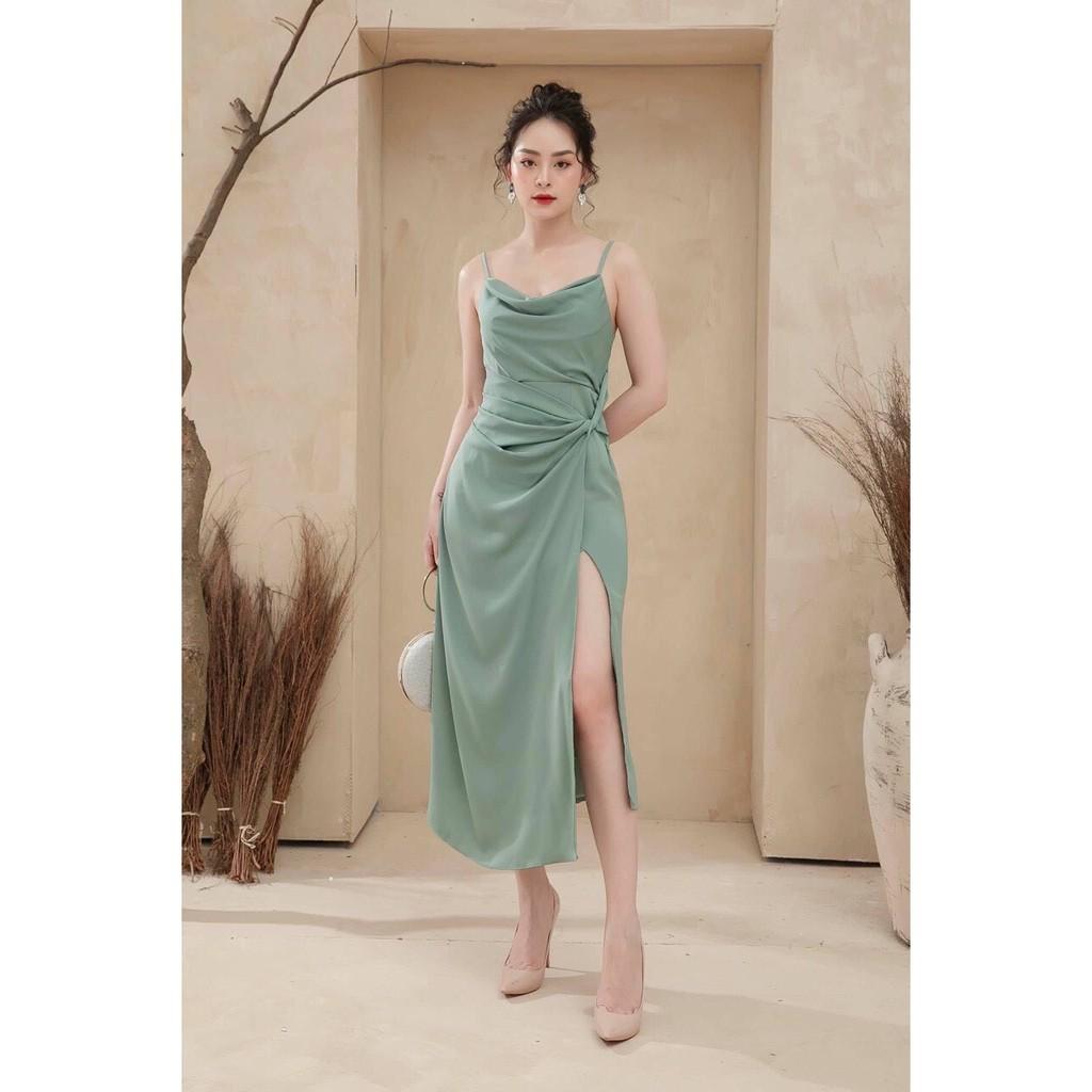 Đầm thiết kế 2 dây xoắn eo lệch tà chất cực xịn nhiều màu