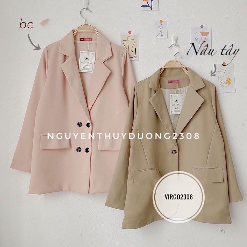 Áo blazer nắp túi 2 lớp màu be sữa/Áo vest 4 cúc Hàn Quốc