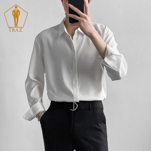 Áo Sơ Mi Nam Nữ TRAZ Form Rộng Suông Dài Tay Màu Trắng, Đen, Xanh, Đà, Xám Vải Lụa Unisex Basic Mịn Mát - 5