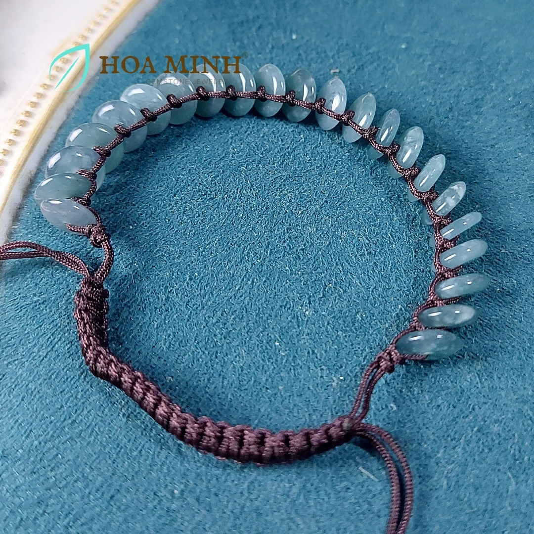 Vòng tay chỉ handmade thắt đồng điếu Cẩm Thạch Lam Ngọc size 8 li vừa mọi ni tay phong thủy may mắn, hạnh phúc