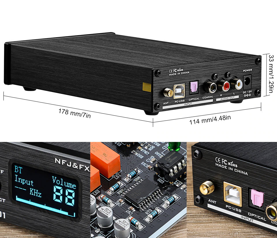 Bộ Giải Mã FX-Audio DAC D01 32 Bit/768Khz/ DSD512 Bluetooth 5.0 USB  and Headphone Amplifier HiFi Stereo Digital to Analogue ES9038Q2M/XMOS XU208 Support APTX/HD/LDAC/DSD.512 with 6.35mm to 3.5mm Headphone Converter - Hàng Chính Hãng