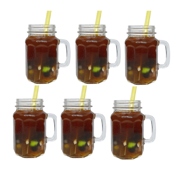 Bộ 6 Ly Cốc Thủy Tinh Uống Trà Sữa 10 Cạnh Camdaco 450ML
