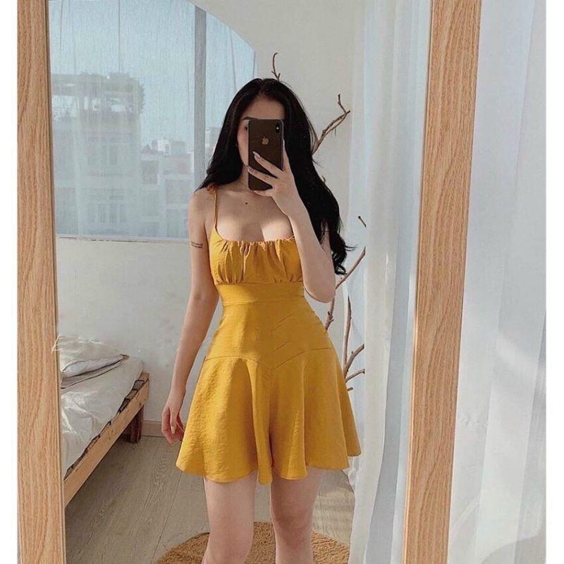 SIÊU PHẨMĐầm 2 Dây Nhíu Ngực Xinh Lung Linh_Đầm Hotgirl form đẹp xuất sắc