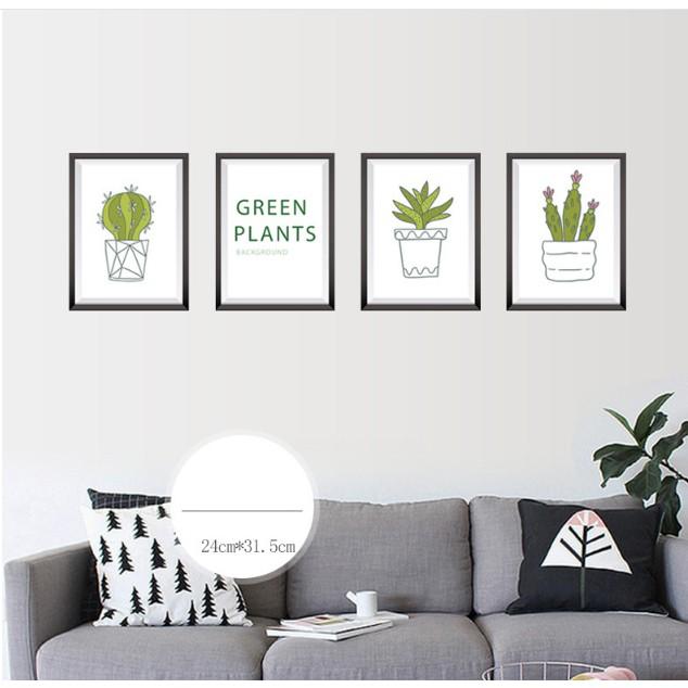 Decal trang trí tường - 4 Khung tranh chậu Xương Rồng
