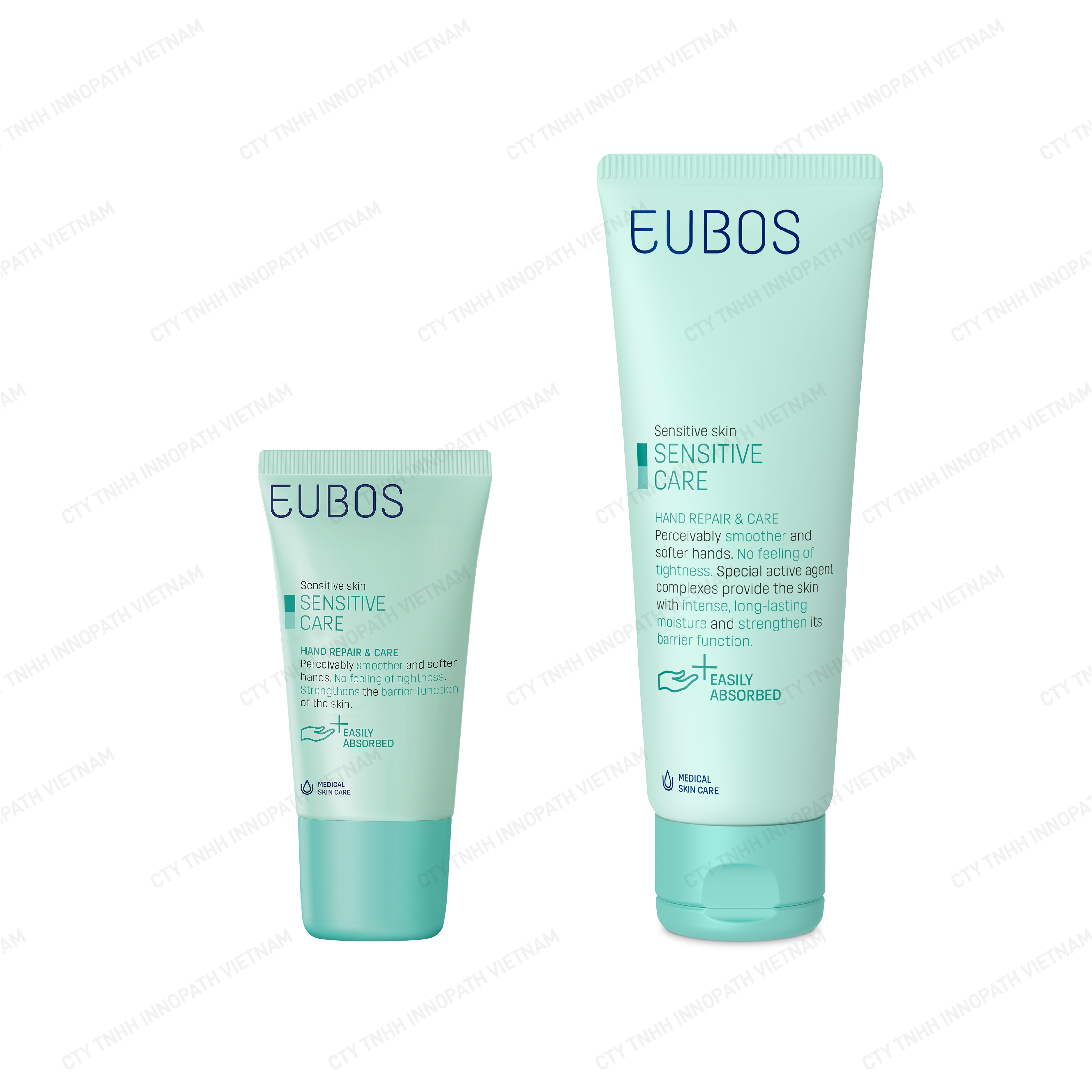 Combo Hai Chai Kem Dưỡng Da Tay Cho Da Nhạy Cảm EUBOS SENSITIVE HAND REPAIR &amp; CARE 75 ml &amp; 25ml