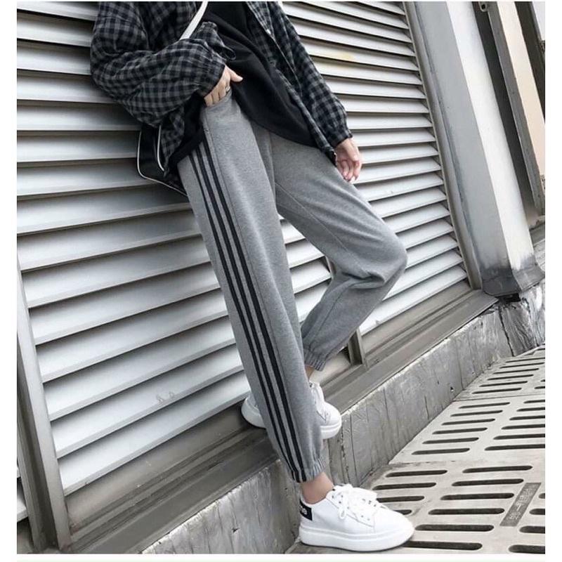 Quần bà bầu dài thu đông da cá chéo thái thể tho bo gấu ba kẻ sọc jogger thời trang cao cấp đẹp giá rẻ QBSoc