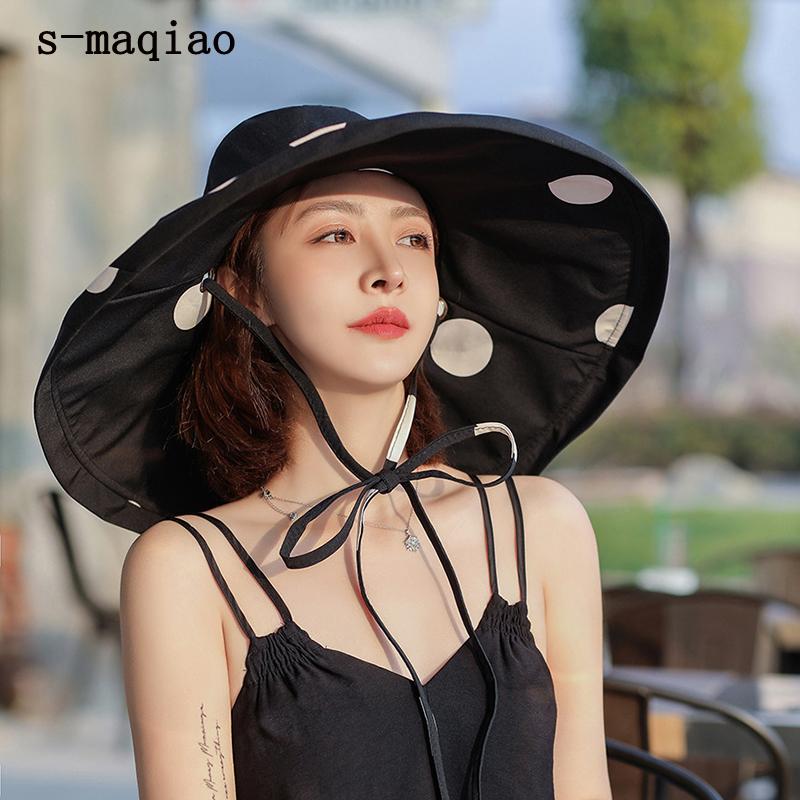 Chất Lượng Cao Phụ Nữ Mùa Hè Thời Trang Siêu Lớn Rộng Vành Đi Biển Người Cá Nắp Gấp Gọn Chống Tia UV Chống Nón Chống Nắng Xô