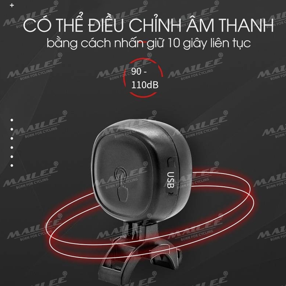 Còi Chuông Xe Đạp USB Cảm Ứng Có Đèn Bên Trong LD-69 Chống Nước Âm Thanh 90-110dB pin 300mAh Mai Lee