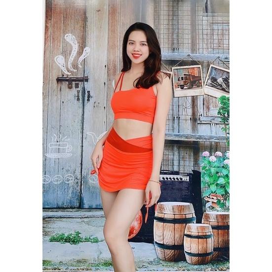 SET VÁY PHỐI MÀU CẠO CHÉO ÁO BRA LỆCH VAI TẬP NHẢY, ĐI BƠI