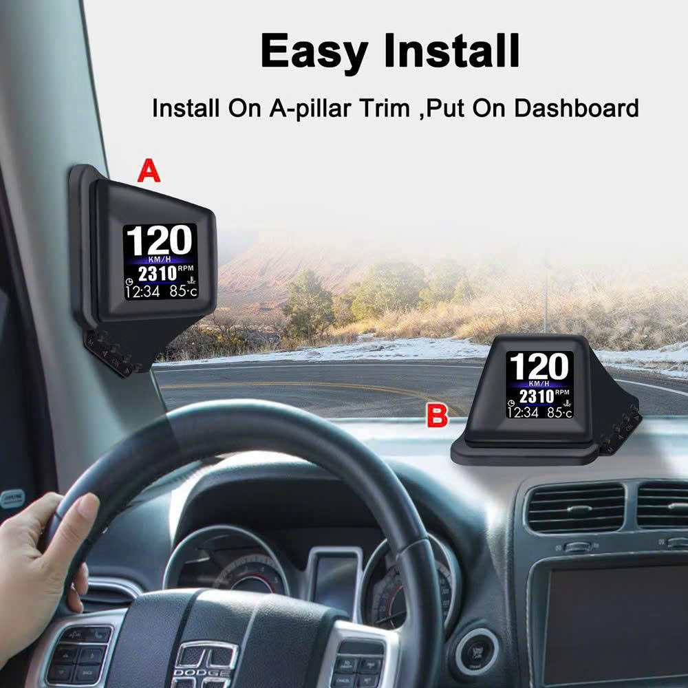 Thiết Bị HUD Ô Tô Thông Minh OBD2+GPS – Báo Tốc Độ, Cảnh Báo Quá Nhiệt, Tiết Kiệm Nhiên Liệu, Dễ Lắp Đặt