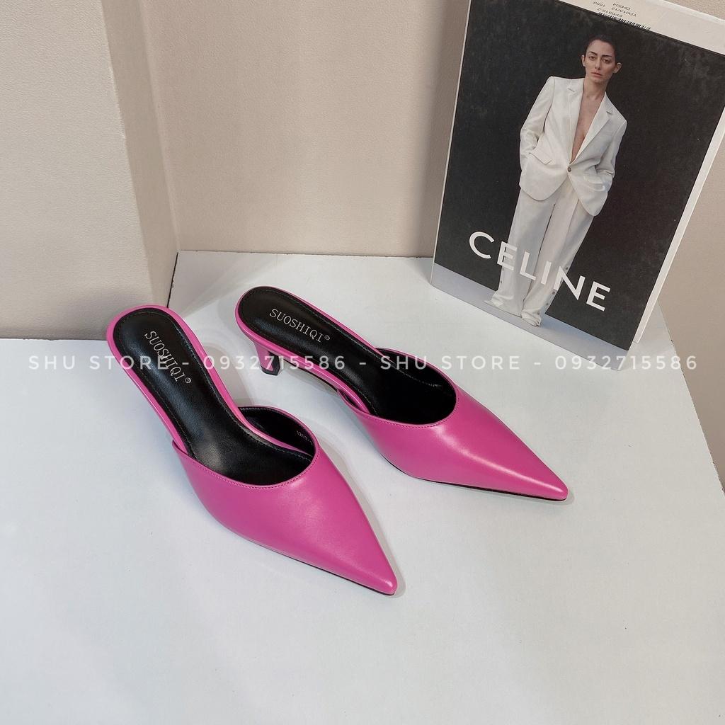 Dép sục nữ da thật gót nhọn mũi nhọn Shu store - thời trang nữ cá tính