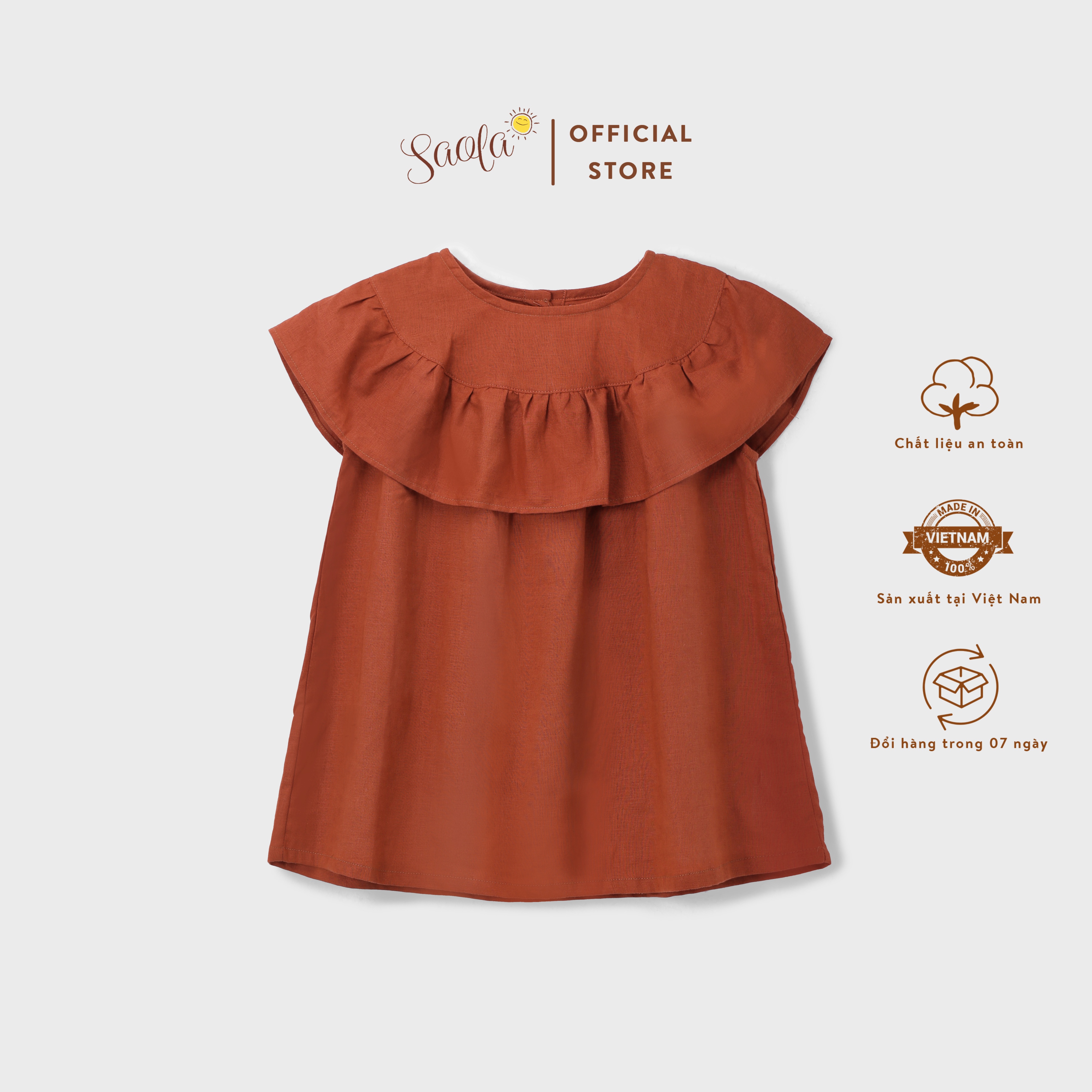 Đầm/ Váy Bé Gái Cổ Tròn Phối Bèo Chất Liệu Linen Thoáng Mát - MARION DRESS - DRL005 - SAOLA KIDS CLOTHING