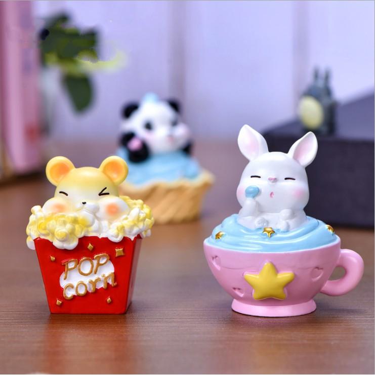 *HN* Charm tách trà, cốc kem, bát mỳ với mẫu thú đáng yêu dùng làm móc khóa, DIY