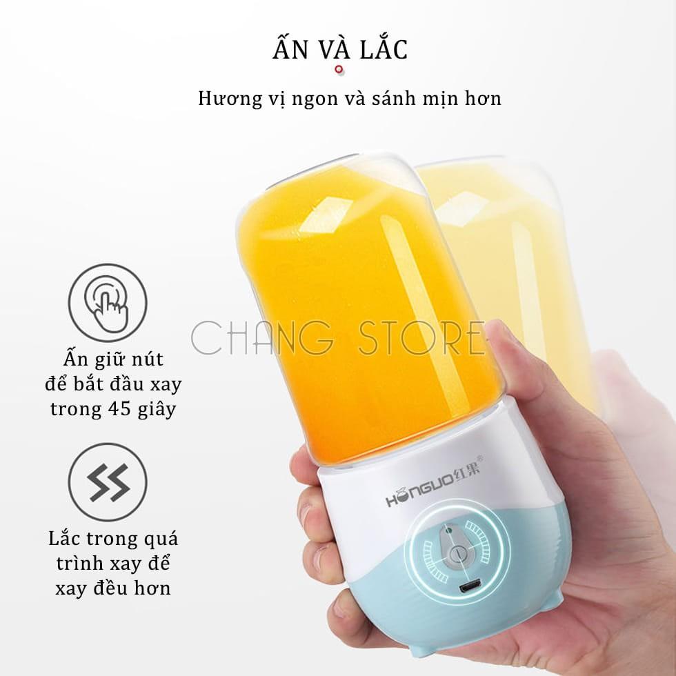 Máy Xay Sinh Tố Mini, Máy Ép Trái Cây Cầm Tay Cao Cấp Honguo Sạc Pin Dung Tích 300ml