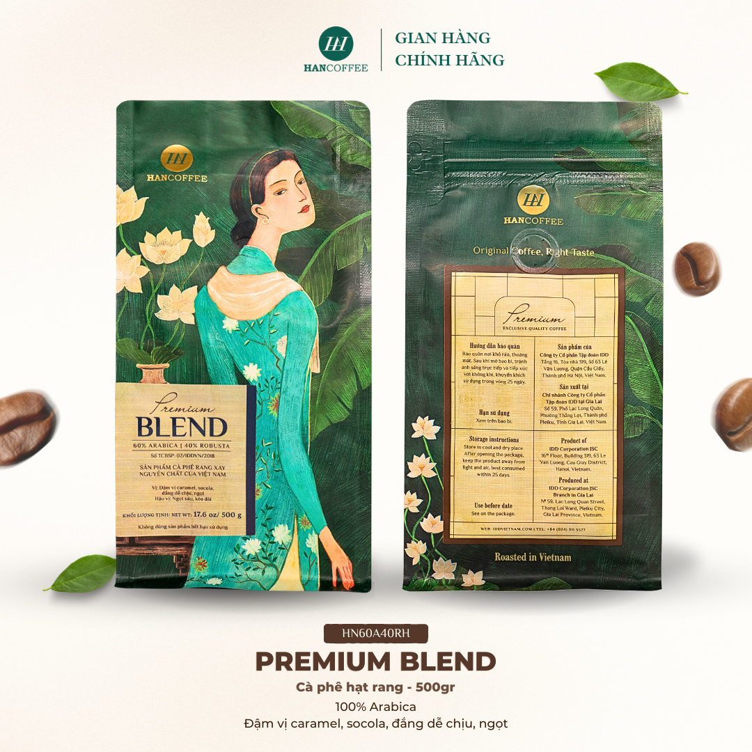Cà Phê Premium Blend HANCOFFEE Đắng Dễ Chịu, Ngọt Sâu, Kéo Dài Pha Máy Túi 500gr - HN60A40RH