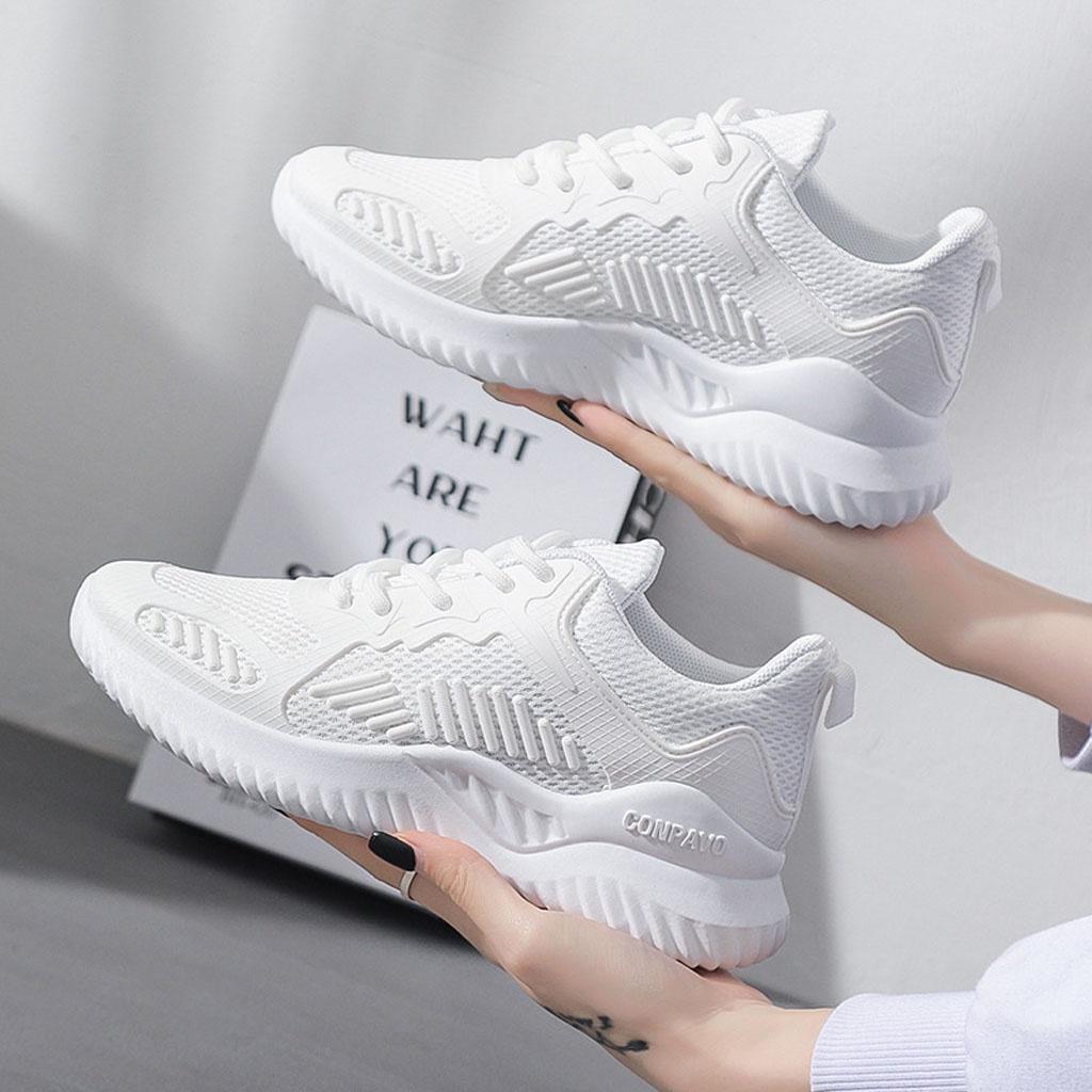 Giày thể thao nữ trắng độn đế 4cm cột dây sneaker nữ cổ thấp chạy bộ đi học đi chơi size từ 36 đến 39, Giày nữ BUXINOG17