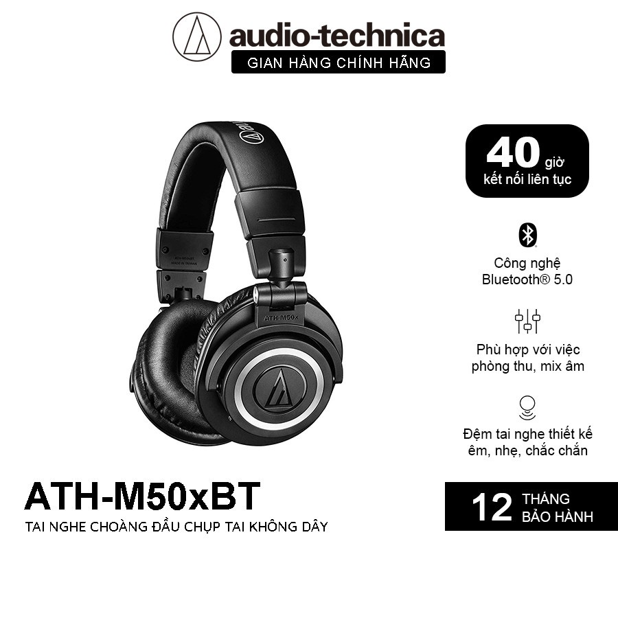 Tai Nghe Bluetooth Chụp Tai Over-ear Audio Technica ATH-M50xBT Thời Lượng Pin 40H - Hàng Chính Hãng