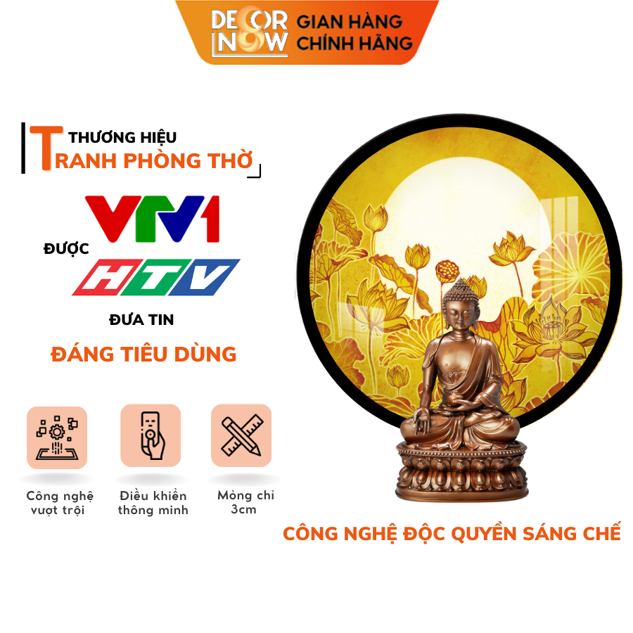 Đèn hào quang phật in tranh trúc chỉ DECORNOW 20,30, 40cm, trang trí bàn thờ, hào quang trúc chỉ HOA SEN DCN-15