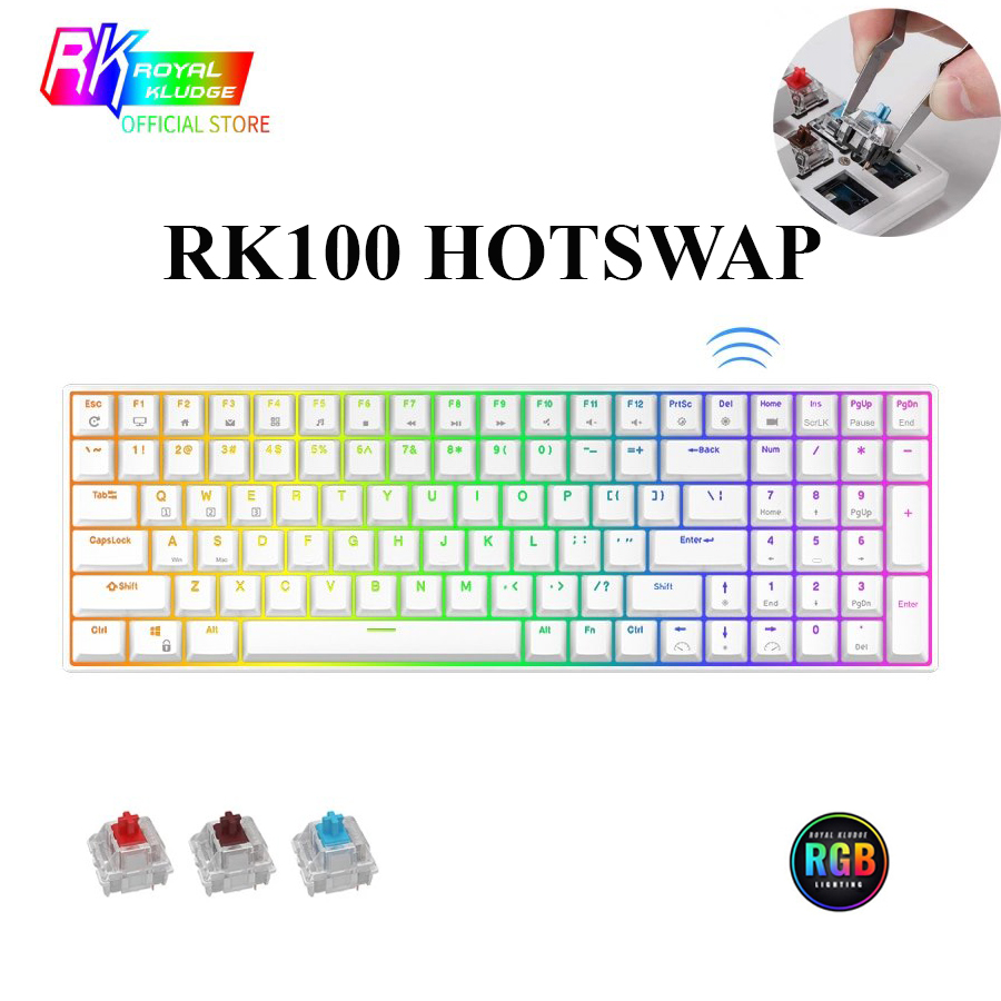 HOTSWAP RK100 RGB  - Bàn phím cơ không dây Royal Kludge RK100 led RGB Có 3 chế độ kết nối Bluetooth 5.0/ Wireless / Type C - Hàng chính hãng